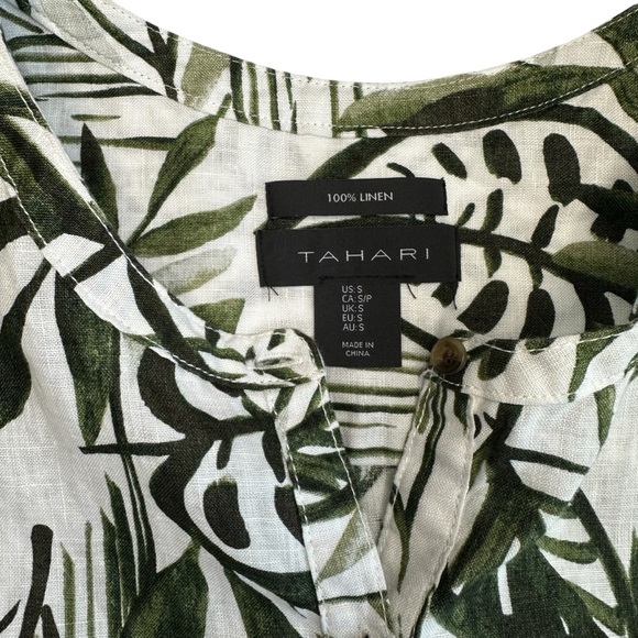 Tahari 100% Linen Tropical Palm Leaf Sleeveless Button-Front Top – Size Small - Picture 6 of 8